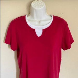 Red and white round top ladies blouse